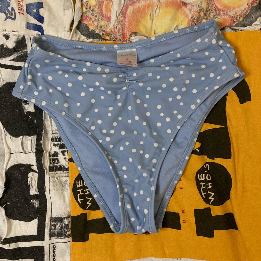 Blue polka dot bikini bottoms